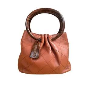 Brown Lambskin Wooden Bag